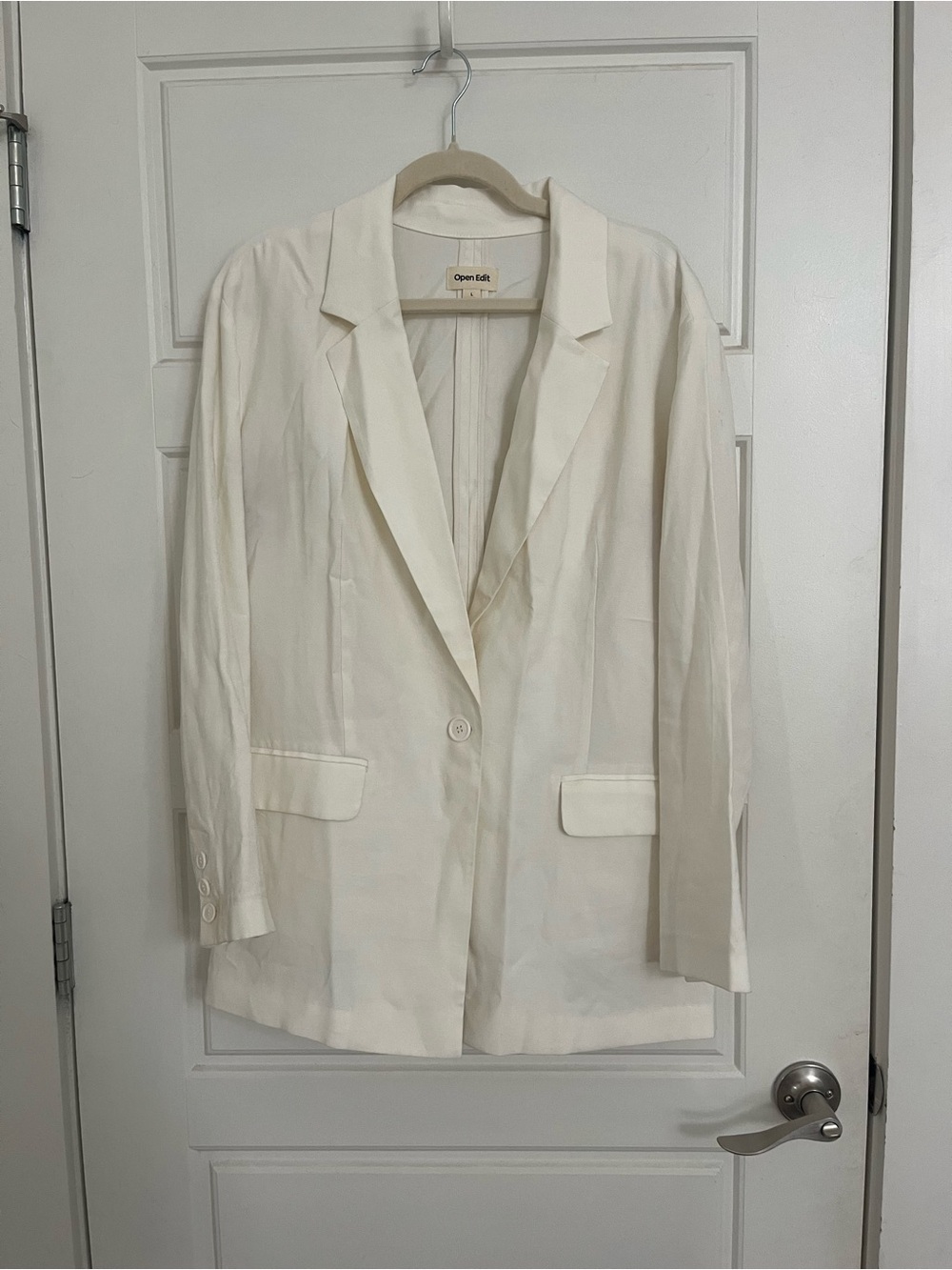 Open Edit Cream Single-Button Blazer